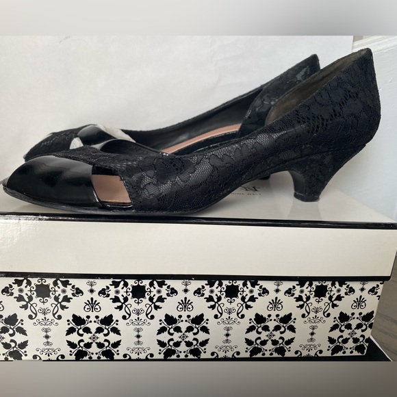 Thakoon x Nine West patent leather & lace pump peep toe heel 9.5M or 9M - Picture 1 of 12